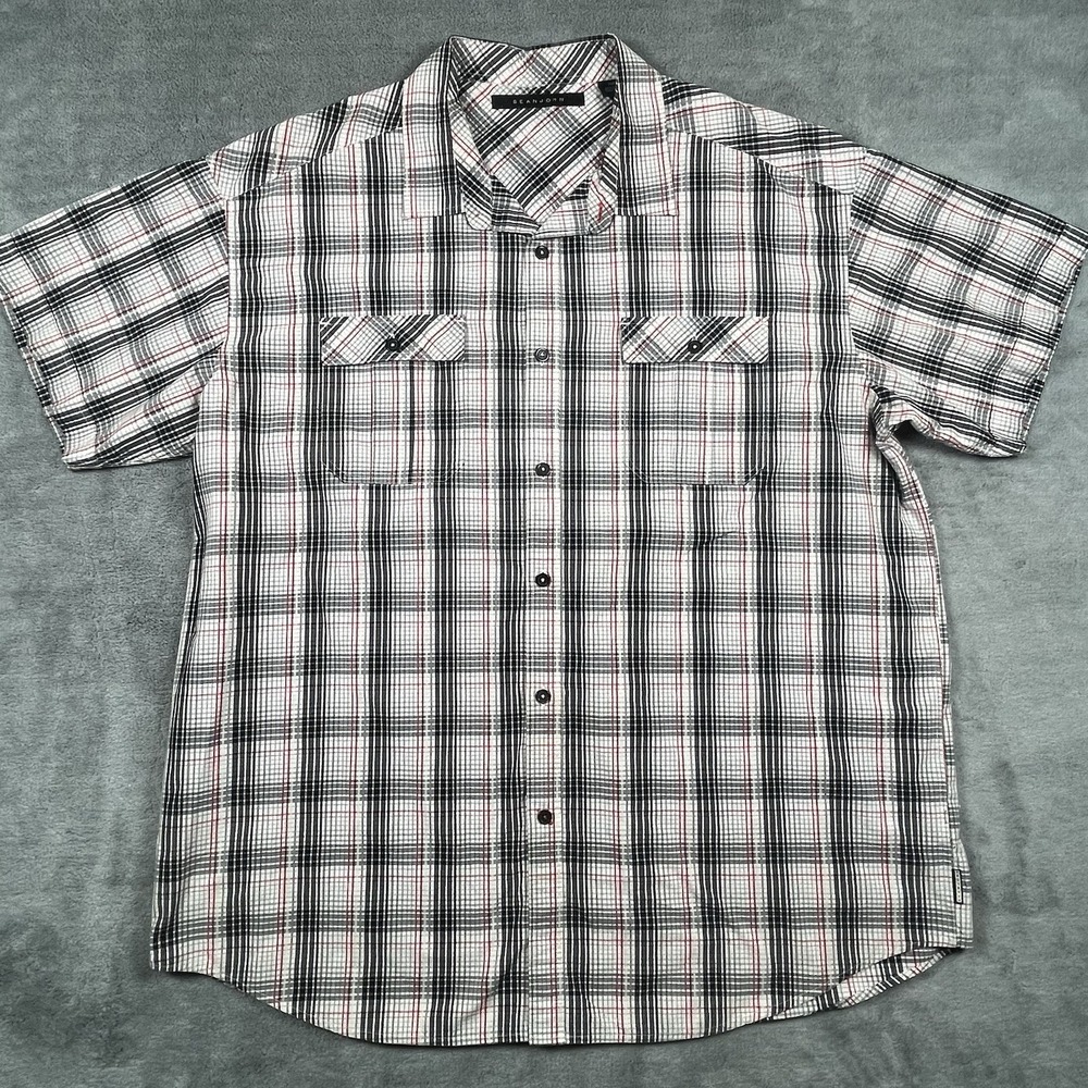 Sean John Shirt Men's Big Tall 3XB 3XL Red Black White Plaid Short Sleeve Button - Picture 2 of 7